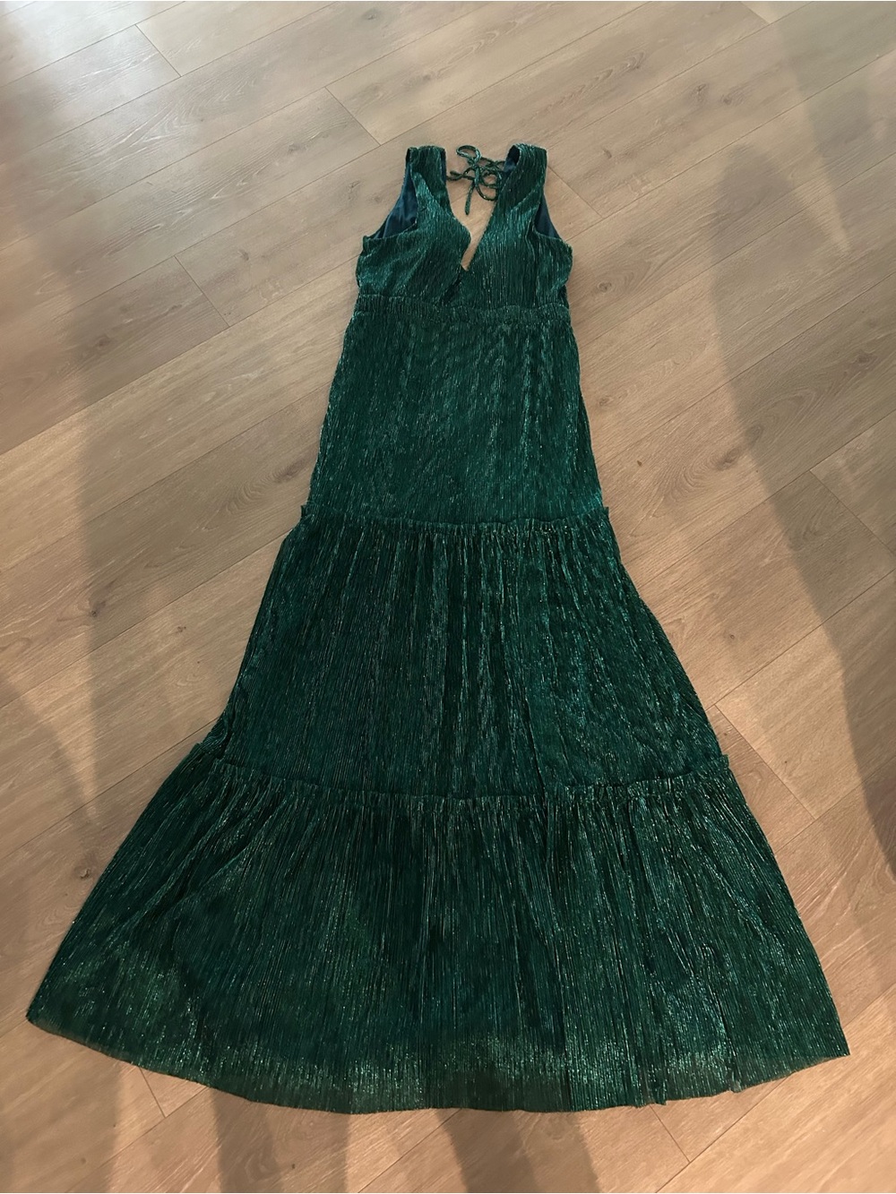 Lulu's Deep Green V-Neck Tie-Back Maxi Dress